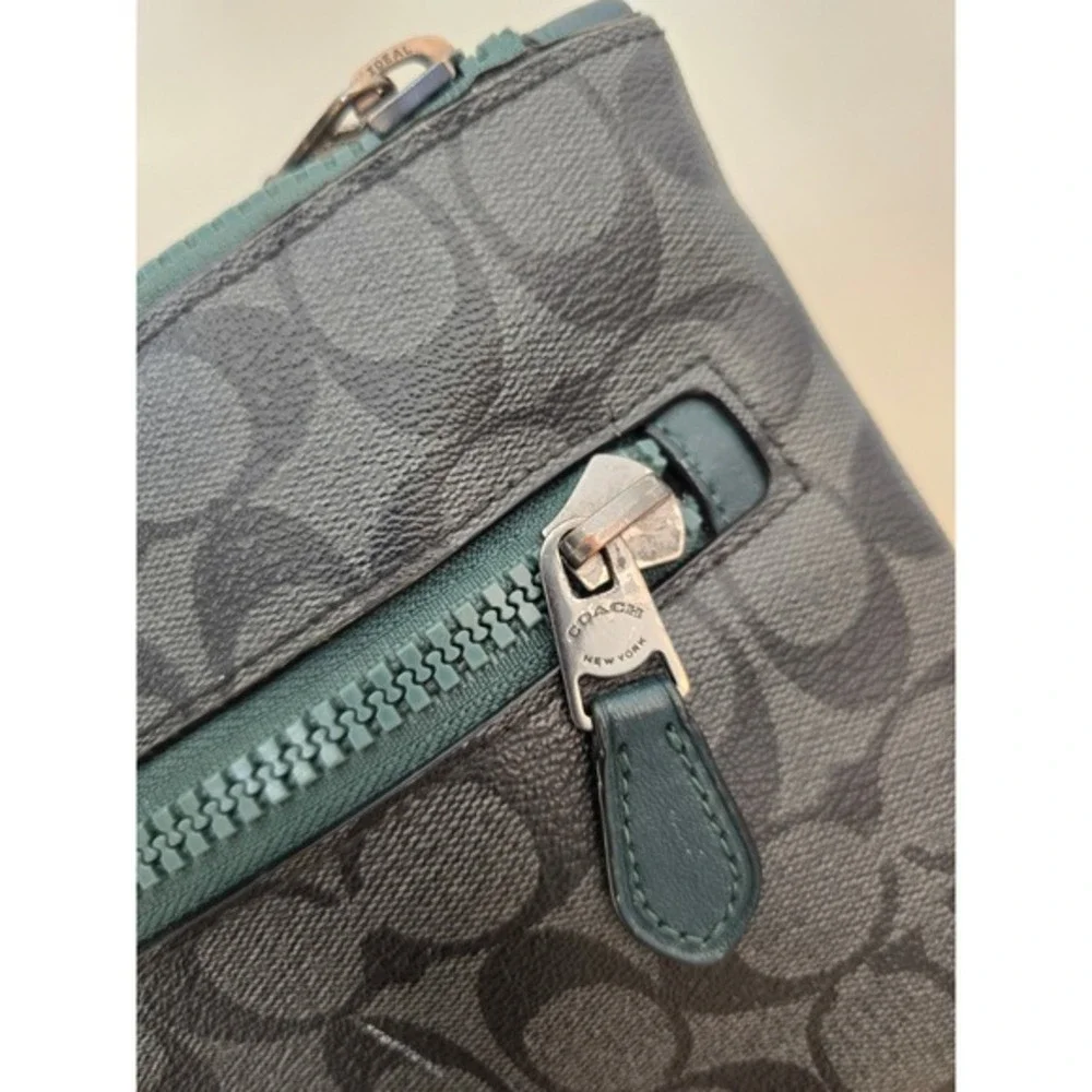 Coach‎ Signature Monogram Crossbody Bag Charcoal Black Green C0755 Messenger